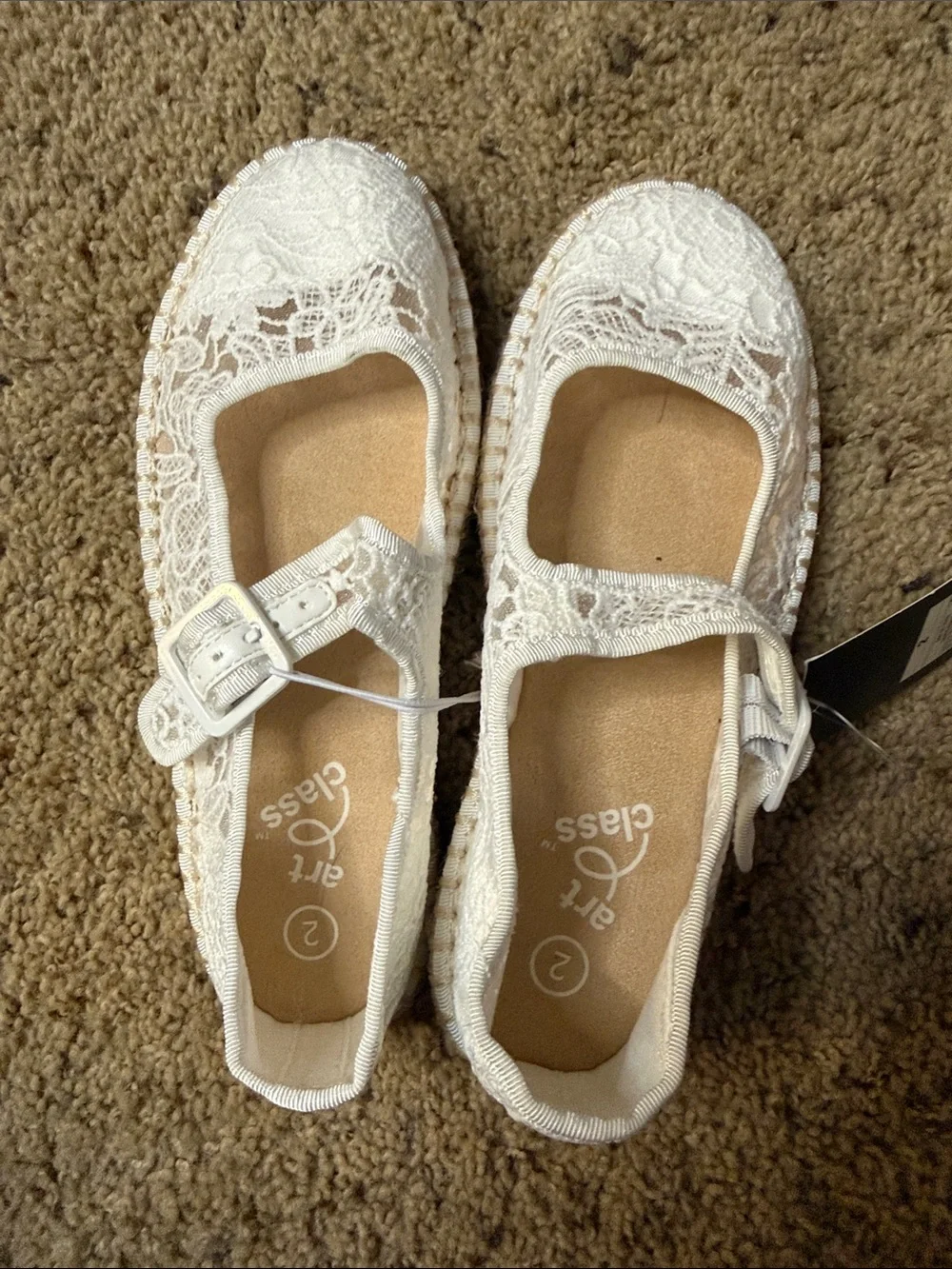 art class White Lace Mary Jane Espadrille Flats with Buckle